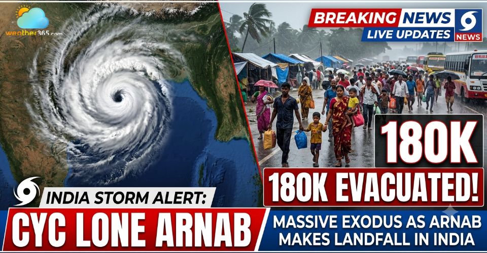 India Cyclone Arnab Slams East Coast, Forcing 180,000 to Evacuate