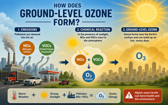 How does the ground-level ozone form