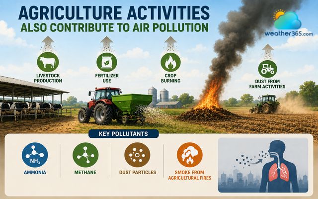 Agricultural activities also contribute to air pollution