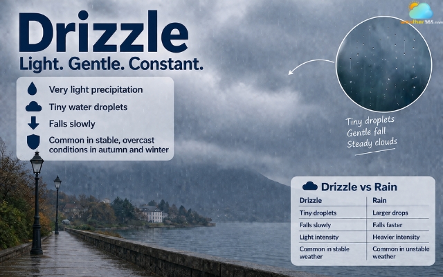Drizzle often occurs during cool weather