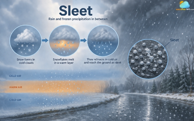 Sleet is a mixture of rain and frozen precipitation