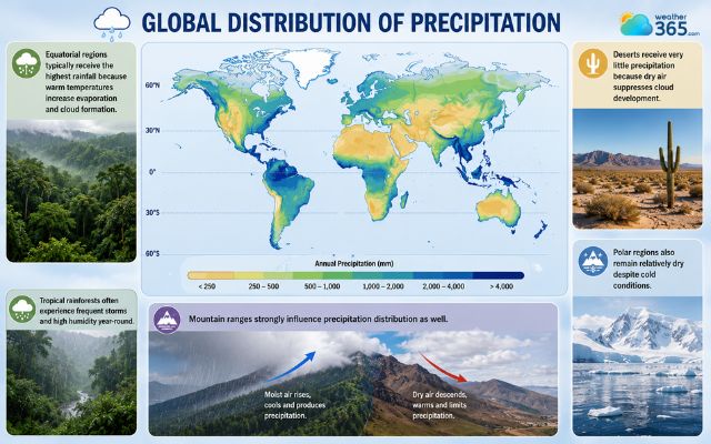 Mountain ranges influence precipitation distribution