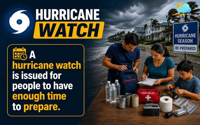 A hurricane watch is issued for people to have enough time to prepare