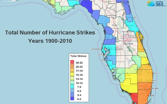 The total number of hurricane strikes on parts of Florida