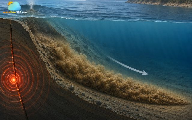 Seismic shaking causes underwater landslides