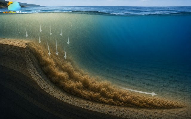  Denser water sinks and creates a current