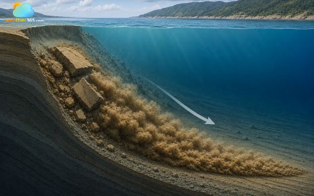 Slumping occurs when sediment slides downward