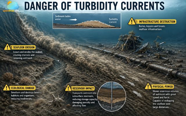 Turbidity currents can cause serious environmental damage
