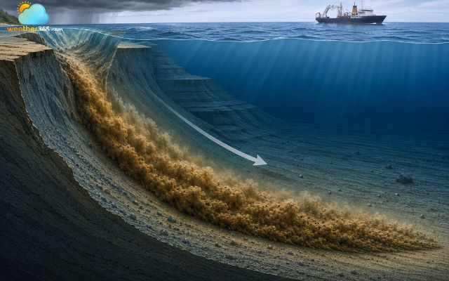 A flushed-out canyon creates a large turbidity current