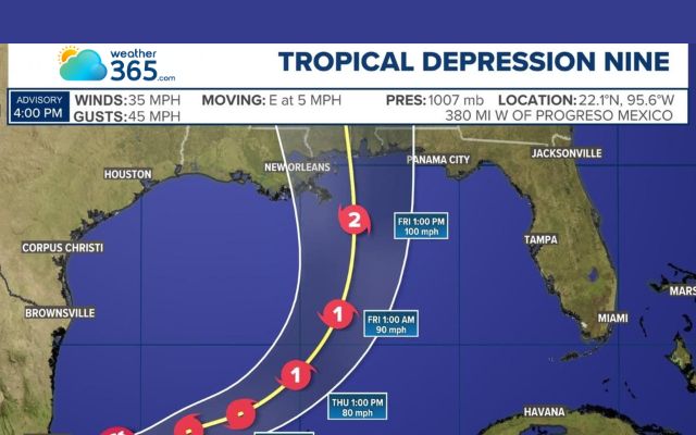 Tropical Depression Nine could reach max 100 mph winds