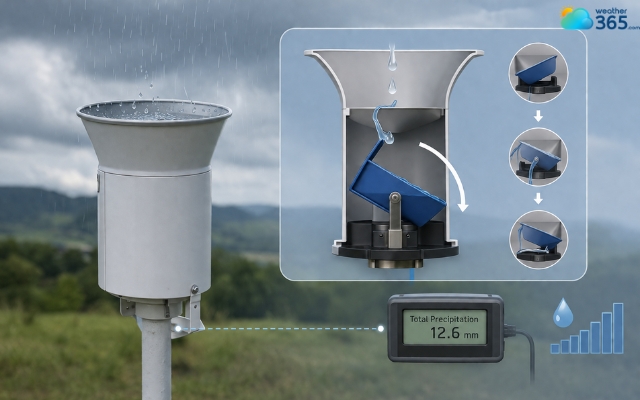 Tipping mechanism is useful for real-time weather monitoring