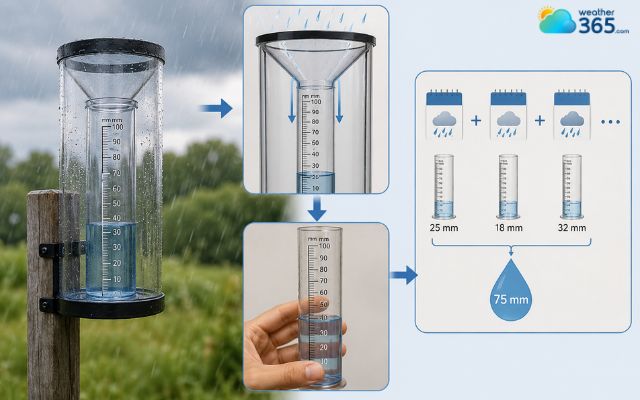 Standard rain gauges are commonly used at weather stations