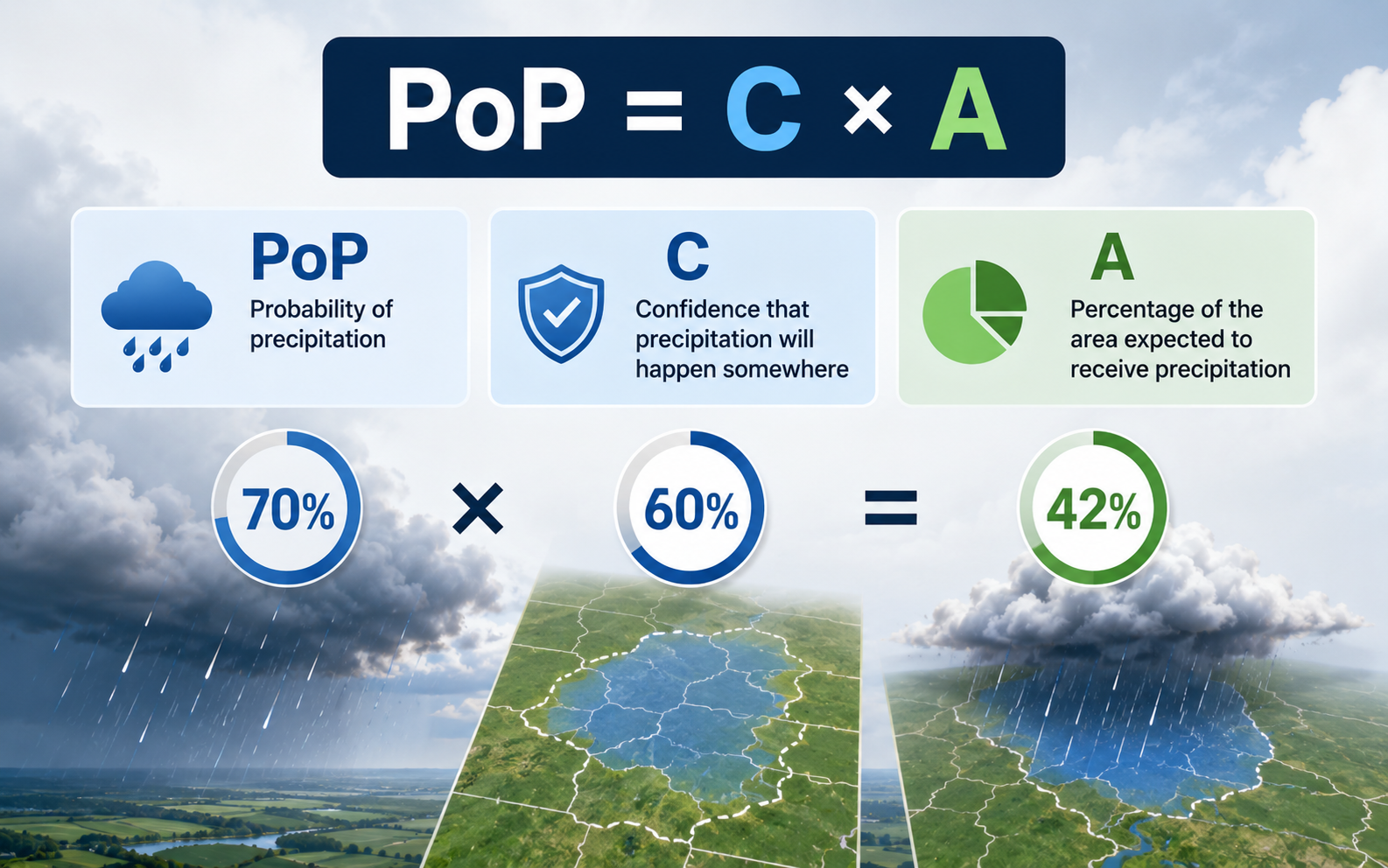 Probability of precipitation calculates the likelihood of rain forming