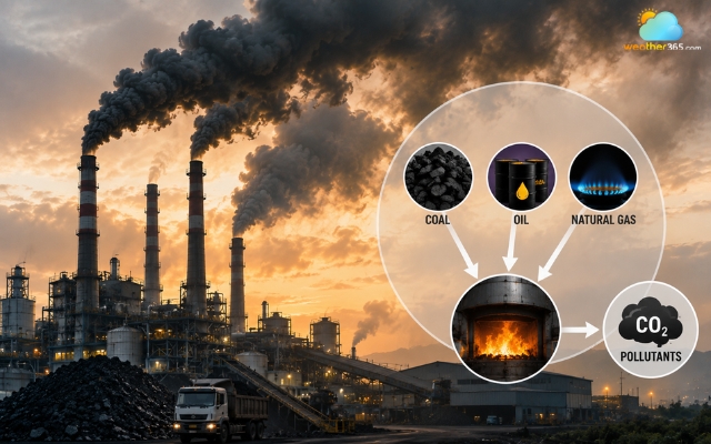 Fossil fuel consumption releases harmful pollutants to the air