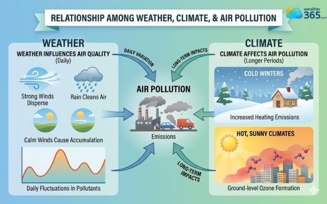 Weather, climate, and air pollution are closely connected