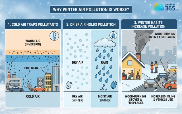 Cold weather traps pollutants in the air