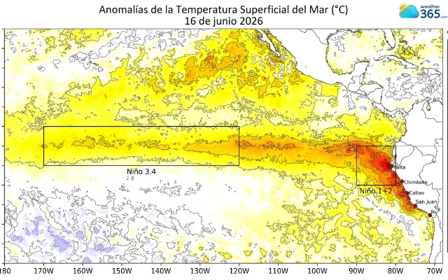 Sea surface temperatures across the tropical Pacific are running above average as El Nino strengthens ahead of winter 2026–27