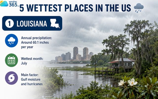 Louisiana is one of the rainiest states in the mainland United States