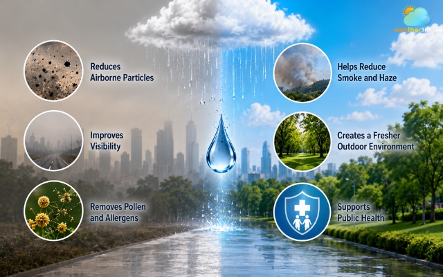 Rain improves air quality by removing pollutants