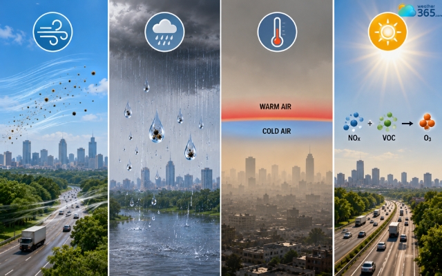 The weather significantly affects air quality