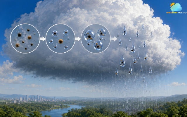 Rainout occurs inside the clouds