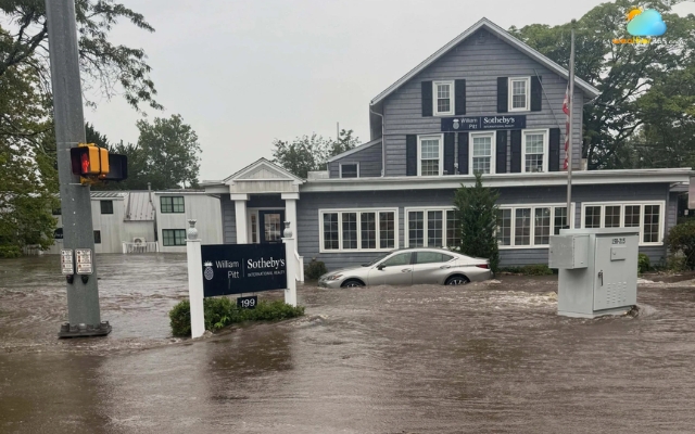 Flash flooding in downtown Westport, Connecticut on Sunday, Sept.13, 2026
