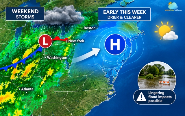 High pressure is forecast to build across the Mid-Atlantic and Northeast early this week