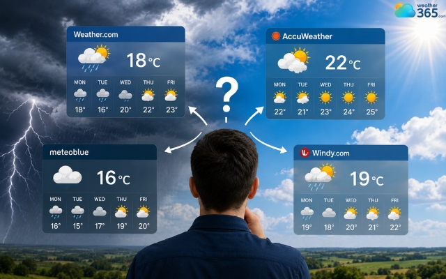 Different weather websites depends on different forecast models