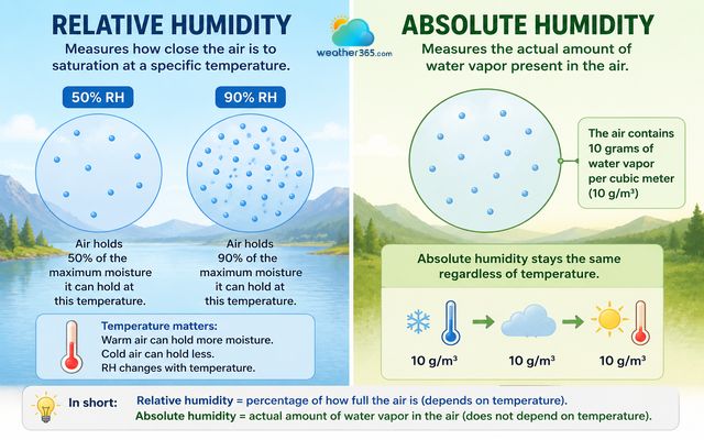 Differentiate between relative humidity and absolute humidity