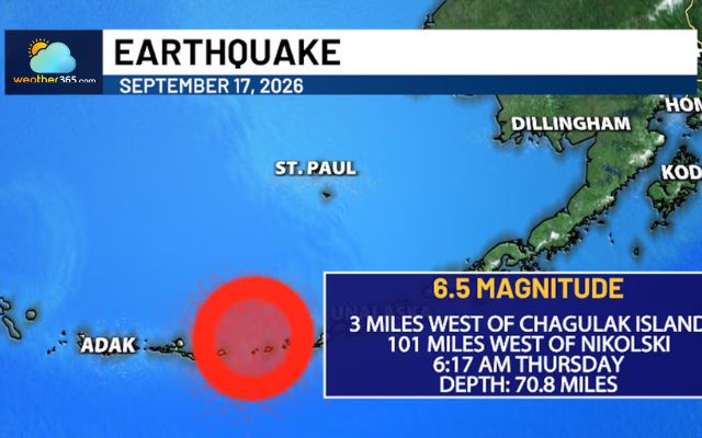 A strong magnitude 6.5 earthquake hit near Alaska’s Chagulak Island on Thursday