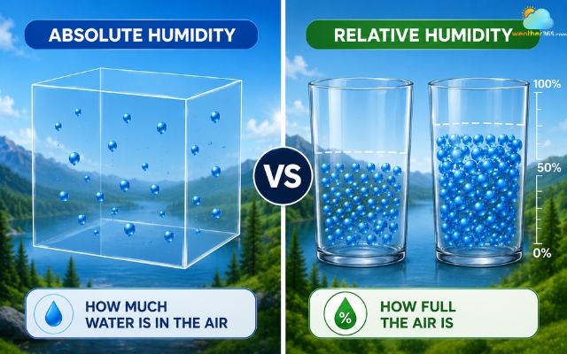 Relative and absolute humidity differs in what they measure