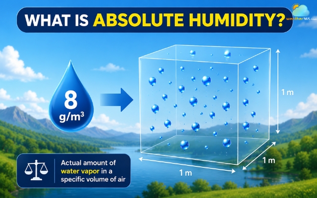 Absolute humidity is the actual amount of water vapor