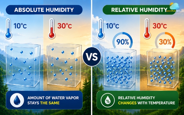 Relative humidity can rise or fall because the temperature changes