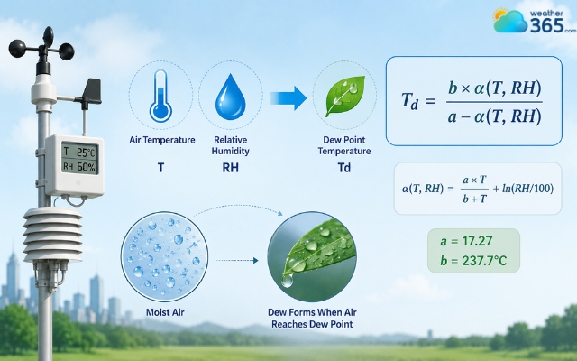 Dew point is calculated by combining air temperature and moisture