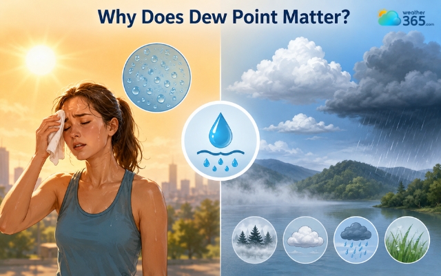 Dew point affects weather conditions and human comfort