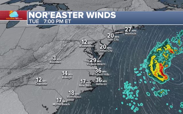 Wind speed forecast for East Coast communities
