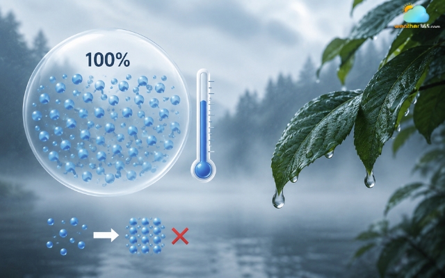 100% humidity does not necessarily mean raining