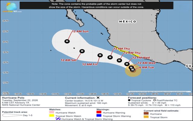 Projected path of Hurricane Polo. Sep.22, 2026