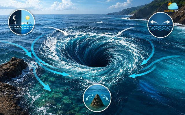 A whirlpool is a rotating body of water