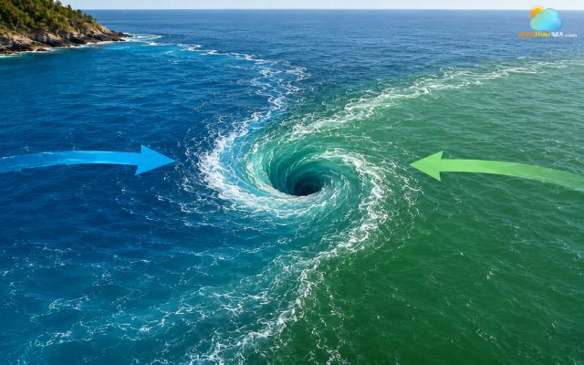 Whirlpool formation is also due to the collision of ocean currents