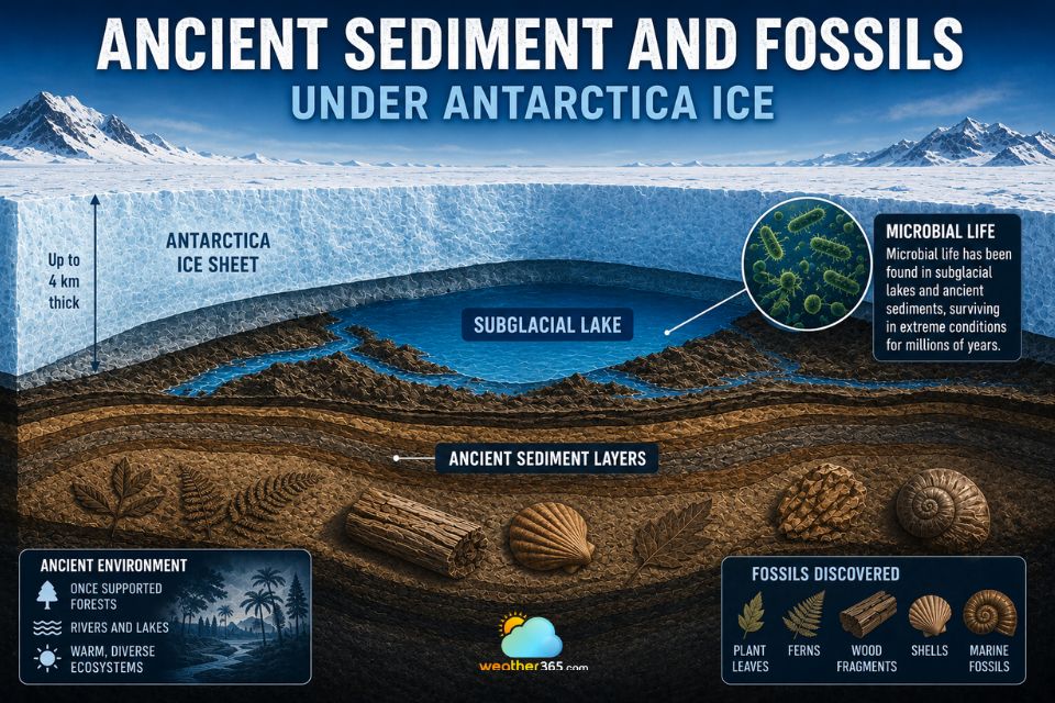 Ancient sediment and fossils under Antarctica