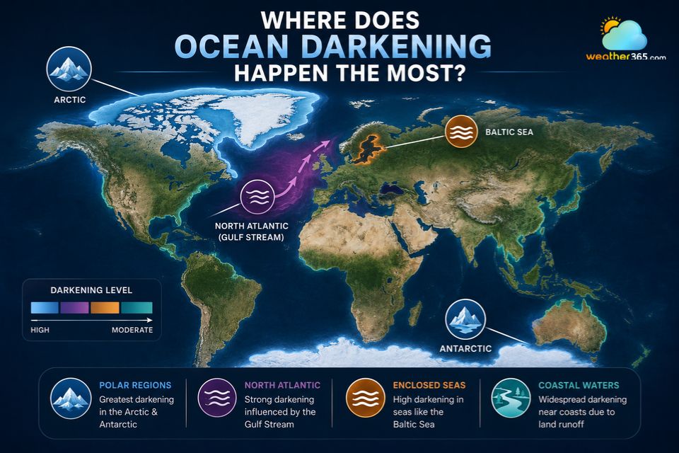 Places that experience ocean darkening the most