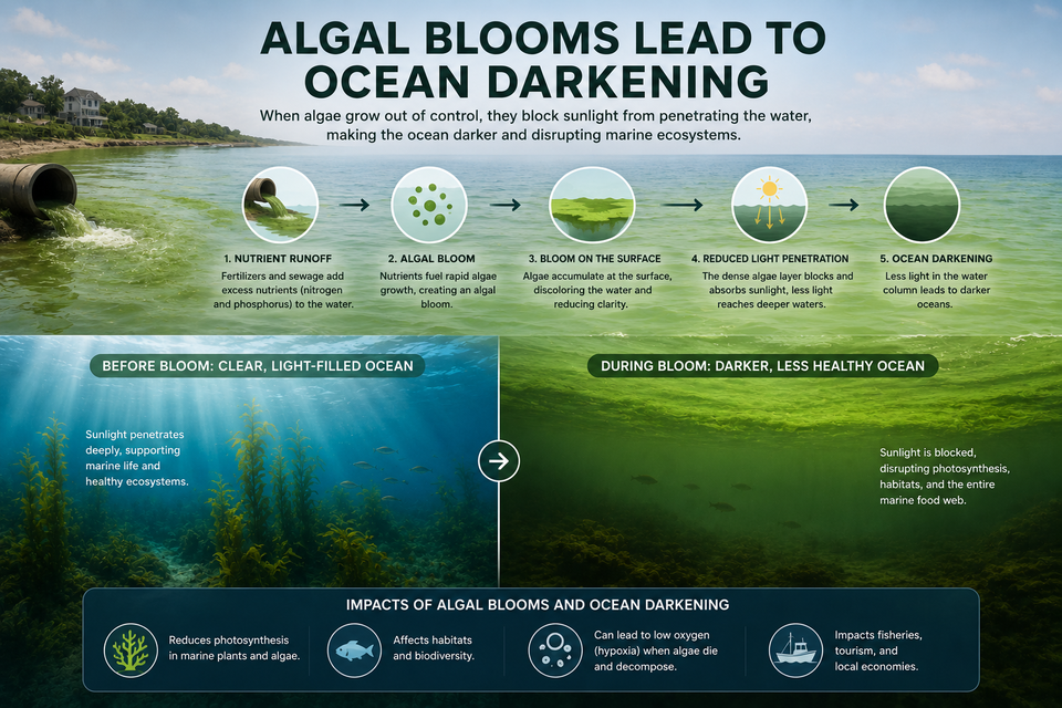 Algal blooms lead to ocean darkening 