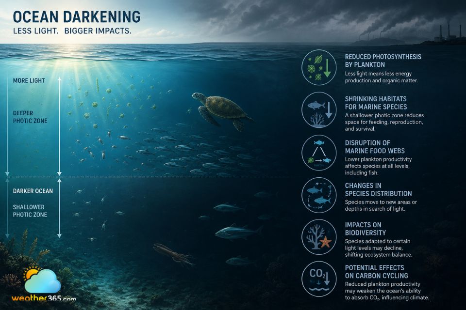 Heavy impacts of ocean darkening