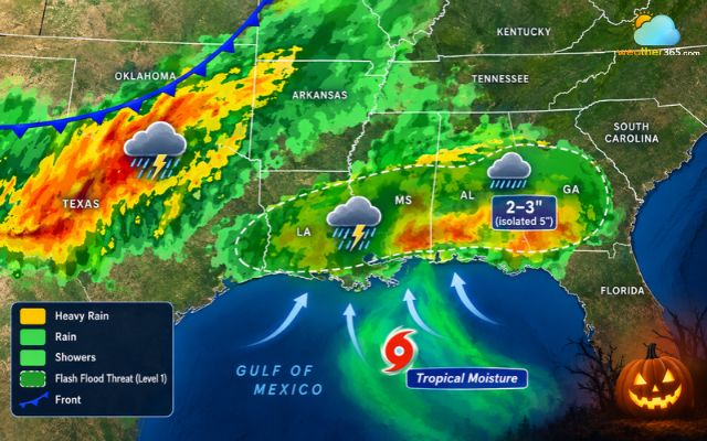 Heavy rainfall and flash flood risks could affect Halloween celebrations
