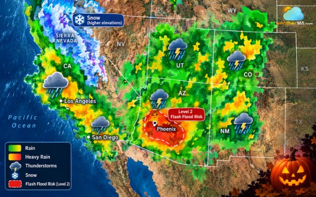 Rain and mountain snow could disrupt Halloween plans across the West